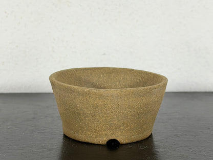 Preowned Japanese Tokoname Unglazed Round Bonsai Pot With Stamp - 2” By 1”