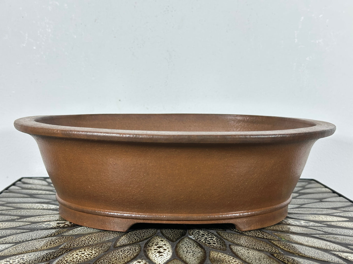 Preowned Japanese Tokoname Unglazed Oval Bonsai Pot Seizan - 12.5” By 10.5”