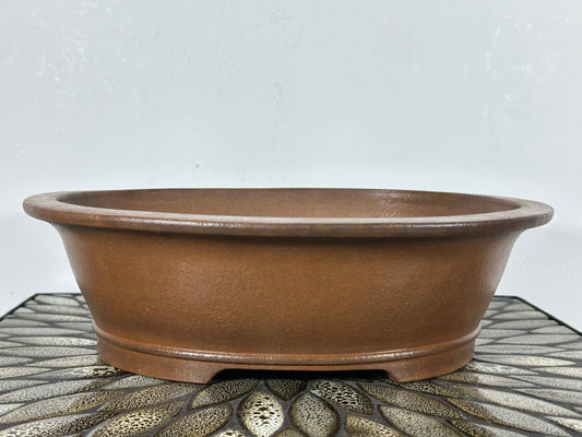 Preowned Japanese Tokoname Unglazed Oval Bonsai Pot Seizan - 12.5” By 10.5”