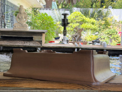 Preowned Japanese Tokoname Unglazed Rectangular Bonsai Pot Gyouzan Nakano - 21.75” By 17.5”