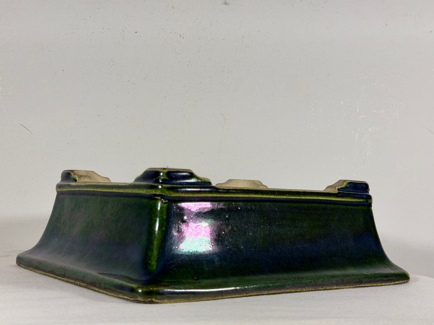 New Japanese Tokoname Glazed Rectangular Bonsai Pot Mazan Terahata - 11” By 9.5”
