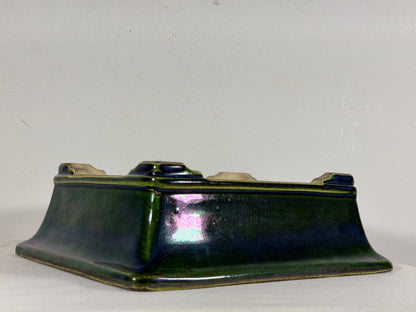New Japanese Tokoname Glazed Rectangular Bonsai Pot Mazan Terahata - 11” By 9.5”