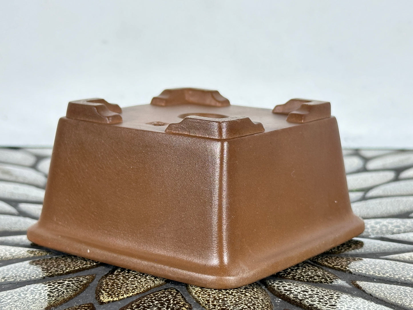 Preowned Japanese Tokoname Unglazed Square Bonsai Pot Buzan - 3.75” By 2”