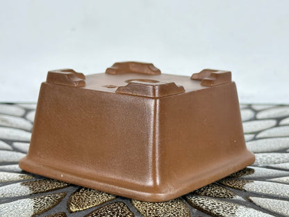 Preowned Japanese Tokoname Unglazed Square Bonsai Pot Buzan - 3.75” By 2”