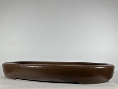 Preowned Japanese Tokoname Unglazed Oval Shallow Bonsai Pot Seizan - 20.5” By 14.5”