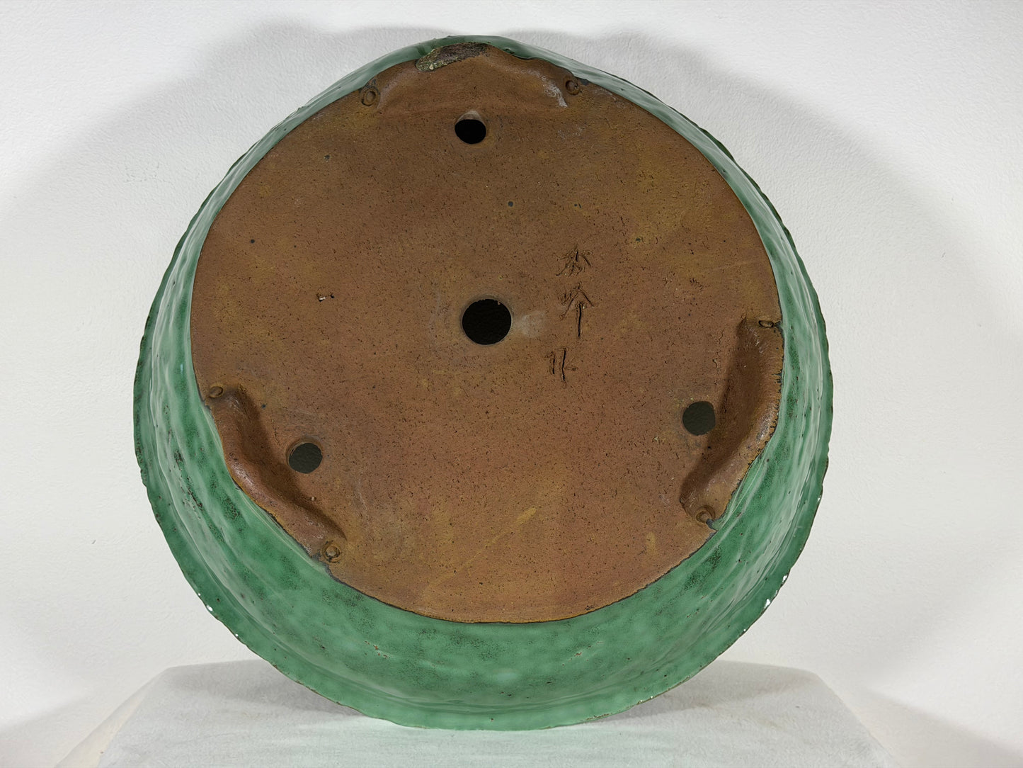 Preowned Japanese Tokoname Glazed Round High Quality Bonsai Pot Syuhou Yoshimura - 16.75” By 5.5”