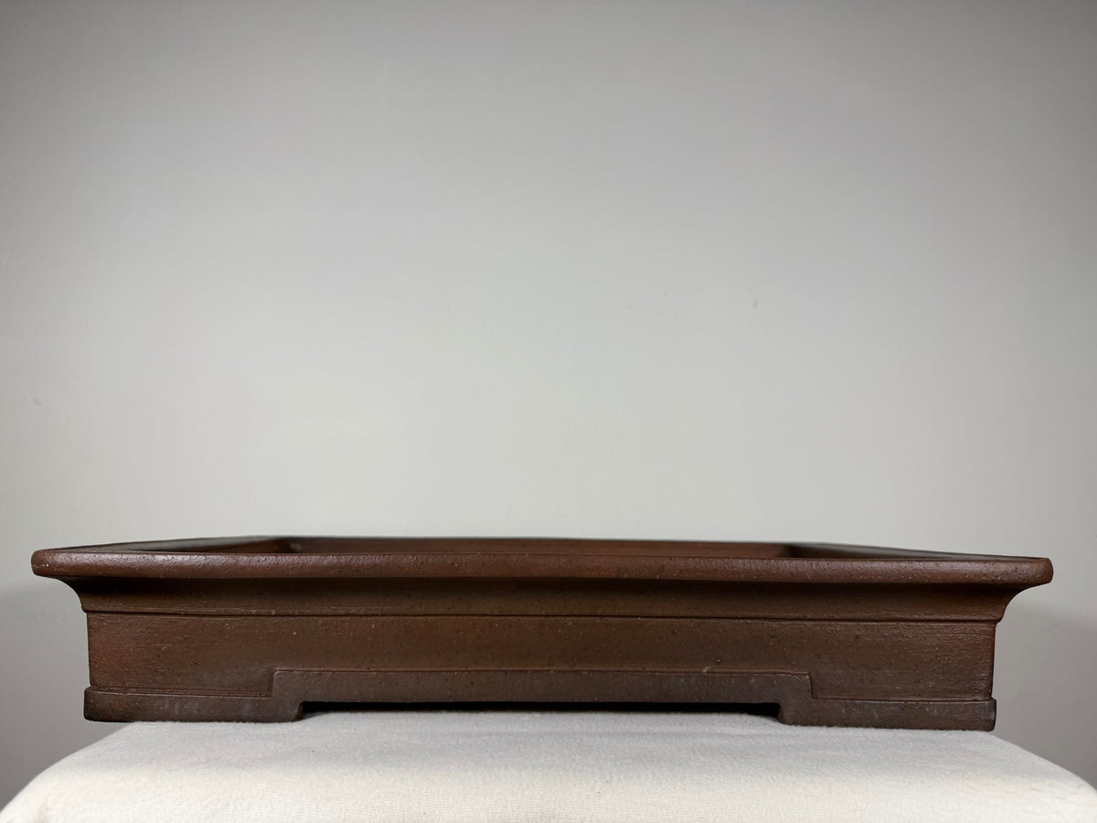 Preowned Japanese Tokoname Unglazed Shallow Rectangular Bonsai Pot Syouzan - 19.5” x 14” x 3.5”