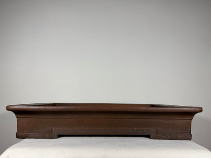 Preowned Japanese Tokoname Unglazed Shallow Rectangular Bonsai Pot Syouzan - 19.5” x 14” x 3.5”