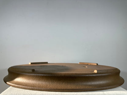 Preowned Japanese Tokoname Ungkazed Oval Shallow Bonsai Pot Seizan - 23.25” By 16.75”
