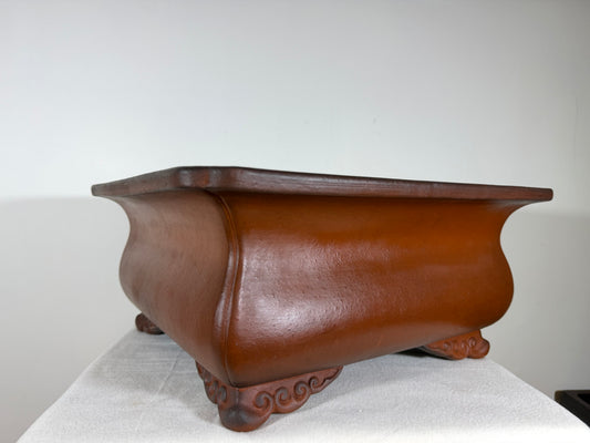 Preowned Japanese Tokoname Unglazed Square High Quality Bonsai Pot Syouzan - 16.25” By 7.5”
