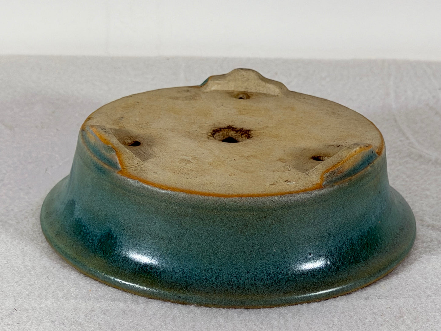 Preowned Vintage China Glazed Round Bonsai Pot Has Patina - 5 7/8” By 1 7/8”