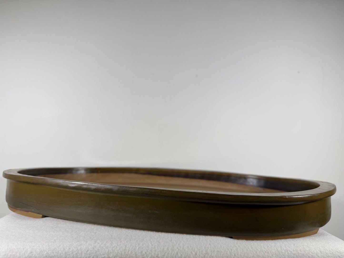 Preowned Japanese Tokoname Glazed Shallow Oval Bonsai Pot Hisyoku - 22” By 14.5”