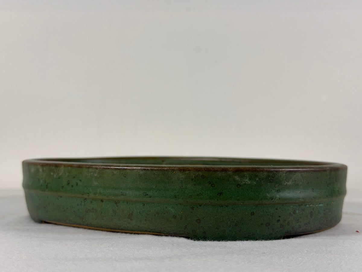 Preowned Japanese Tokoname Glazed Oval Bonsai Pot Yamafusa - 8.5” By 6.75”