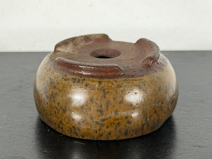 Preowned Japanese Tokoname Glazed Round Bonsai Pot With Stamp - 2.25” By 1 1/8”