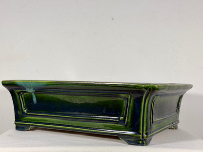 New Japanese Tokoname Glazed Rectangular Bonsai Pot Mazan Terahata - 14.75” By 12.75”