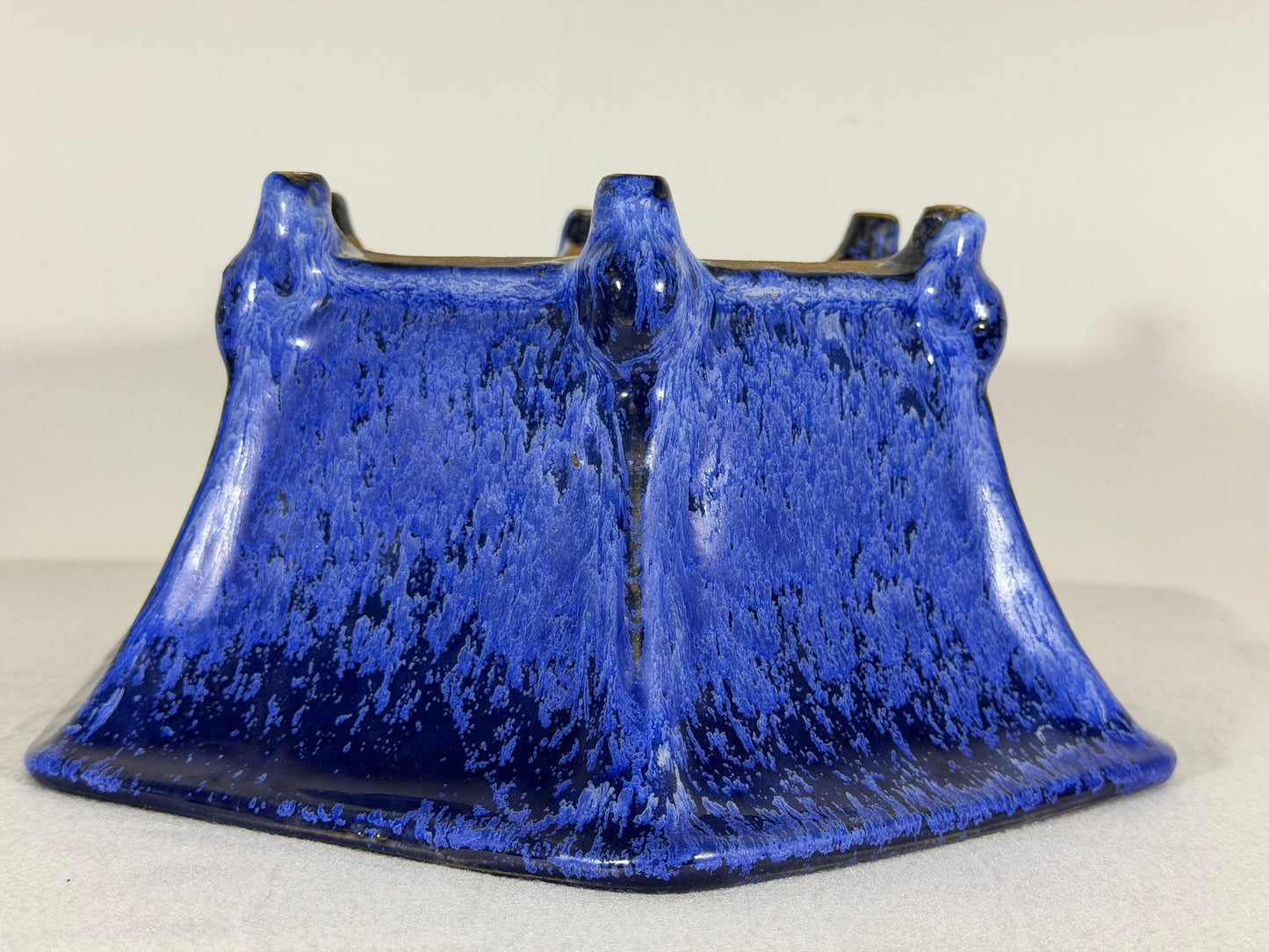 Preowned Japanese Tokoname Glazed Hexagon Shape Bonsai Pot Syuho - 11” By 4.75”