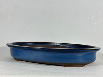 Preowned Japanese Tokoname Glazed Oval Shallow Bonsai Pot - 14.5” By 11”