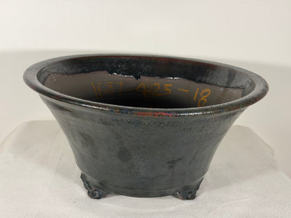 New Japanese Tokoname Glazed Round Bonsai Pot Syuho - 12” By 5.75”
