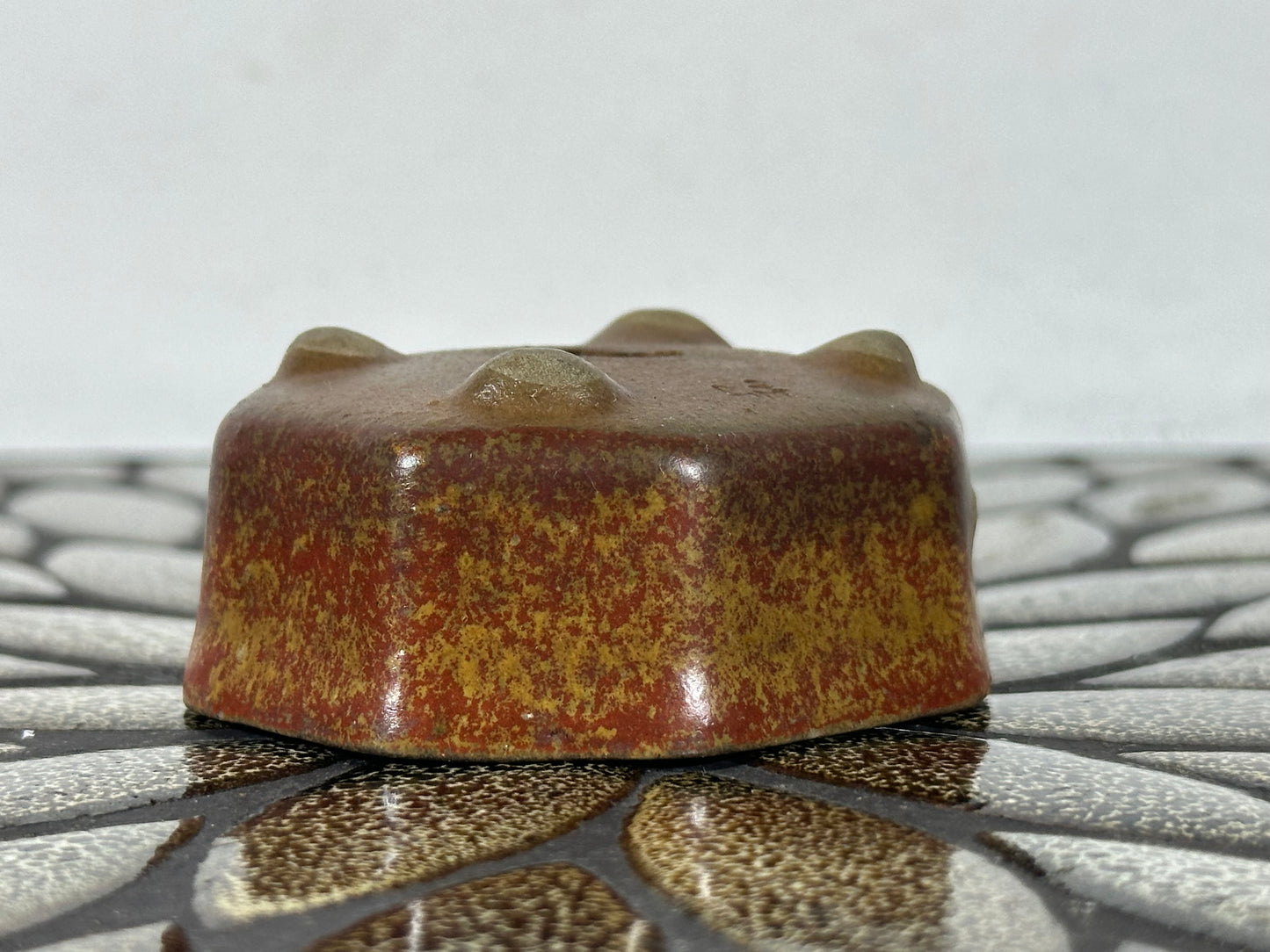 Preowned Japanese Tokoname Glazed Octagon Shape Bonsai Pot with Stamps - 2.75” By 2 3/8”