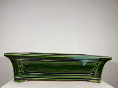 New Japanese Tokoname Glazed Rectangular Bonsai Pot Mazan Terahata - 18” By 14.25”