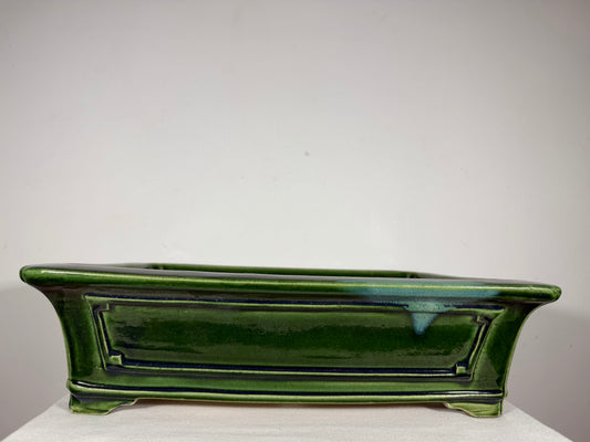 New Japanese Tokoname Glazed Rectangular Bonsai Pot Mazan Terahata - 18” By 14.25”