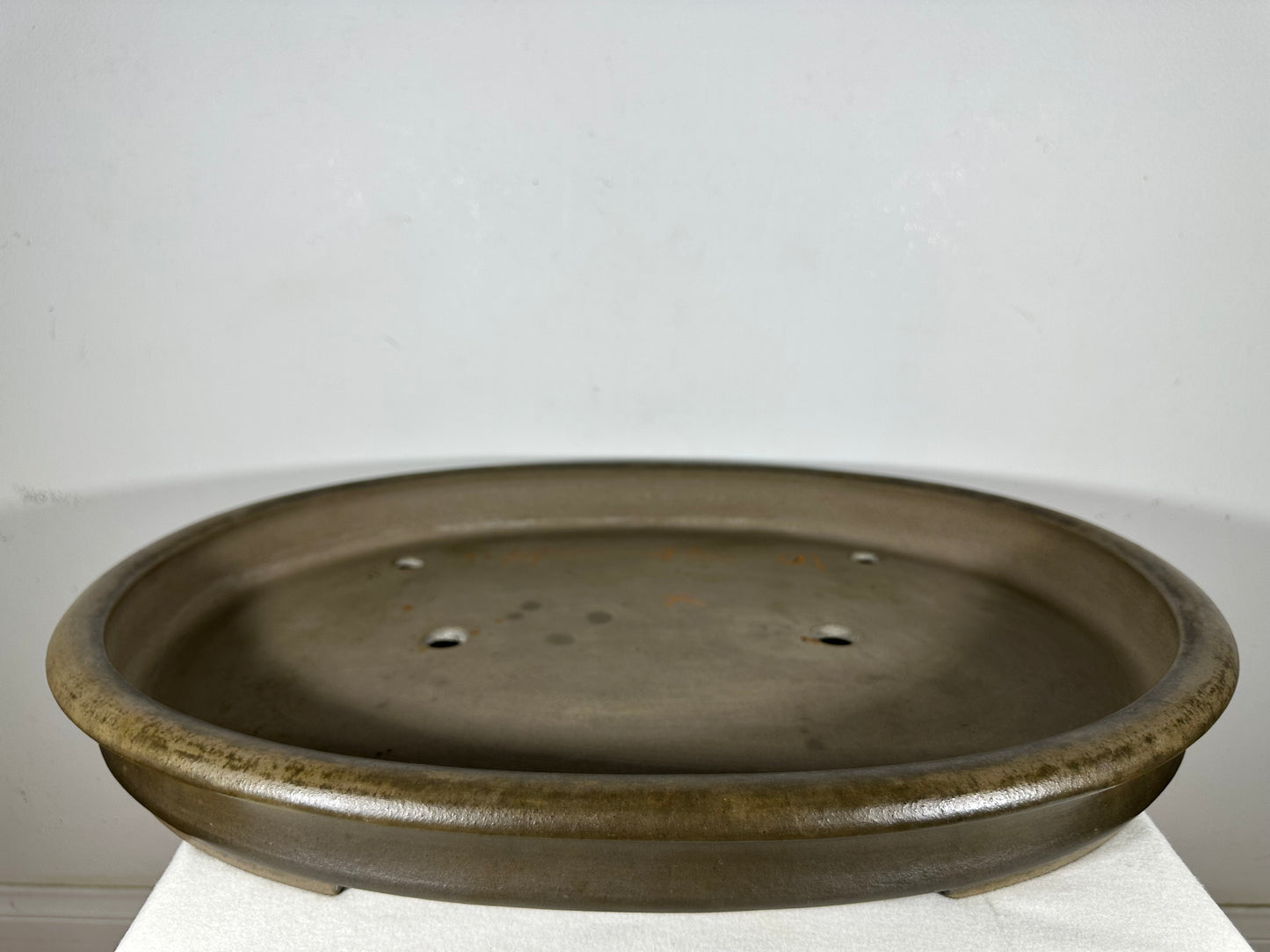 Preowned Japanese Tokoname Unglazed Oval Shallow Bonsai Pot Seizan - 23.25” By 17”