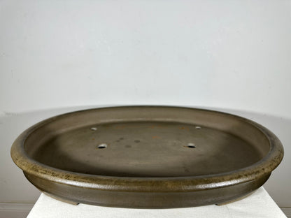 Preowned Japanese Tokoname Unglazed Oval Shallow Bonsai Pot Seizan - 23.25” By 17”