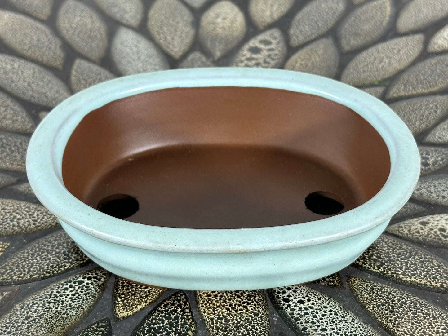 Preowned Japanese Tokoname Glazed Oval Bonsai Pot - 5.5” By 4 3/8”