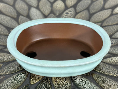 Preowned Japanese Tokoname Glazed Oval Bonsai Pot - 5.5” By 4 3/8”