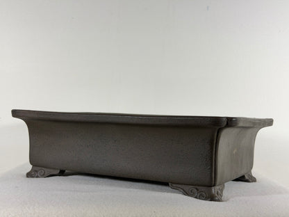 Preowned Japanese Tokoname Rectangular Unglazed Bonsai Pot Sanyou - 13.25” By 9.5”