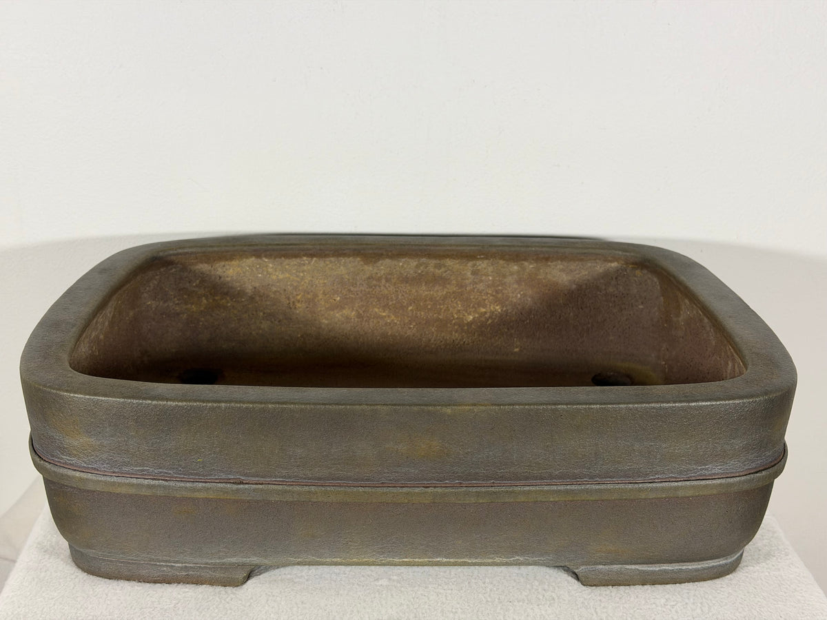 Preowned Japanese Tokoname Unglazed Rectangular Bonsai Pot Kisen - 16.25” x 13” x 4 3/8”