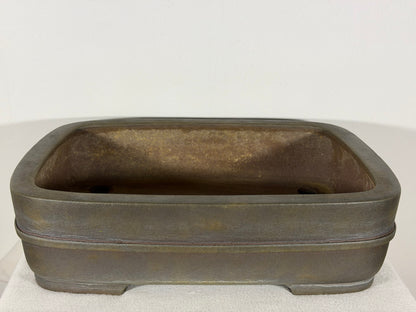 Preowned Japanese Tokoname Unglazed Rectangular Bonsai Pot Kisen - 16.25” x 13” x 4 3/8”