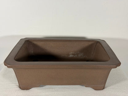 Preowned Japanese Tokoname Unglazed Rectangular Bonsai Pot Keizan - 12” By 9.25”