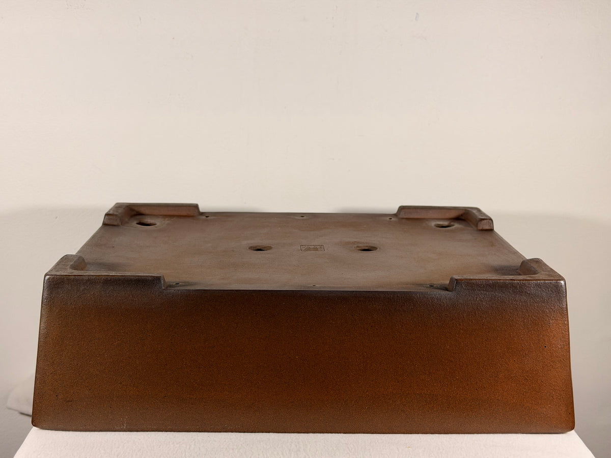 Preowned Japanese Tokoname Unglazed Rectangular Bonsai Pot Gyouzan Nakano - 16.5” By 12.75”