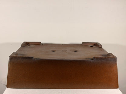 Preowned Japanese Tokoname Unglazed Rectangular Bonsai Pot Gyouzan Nakano - 16.5” By 12.75”
