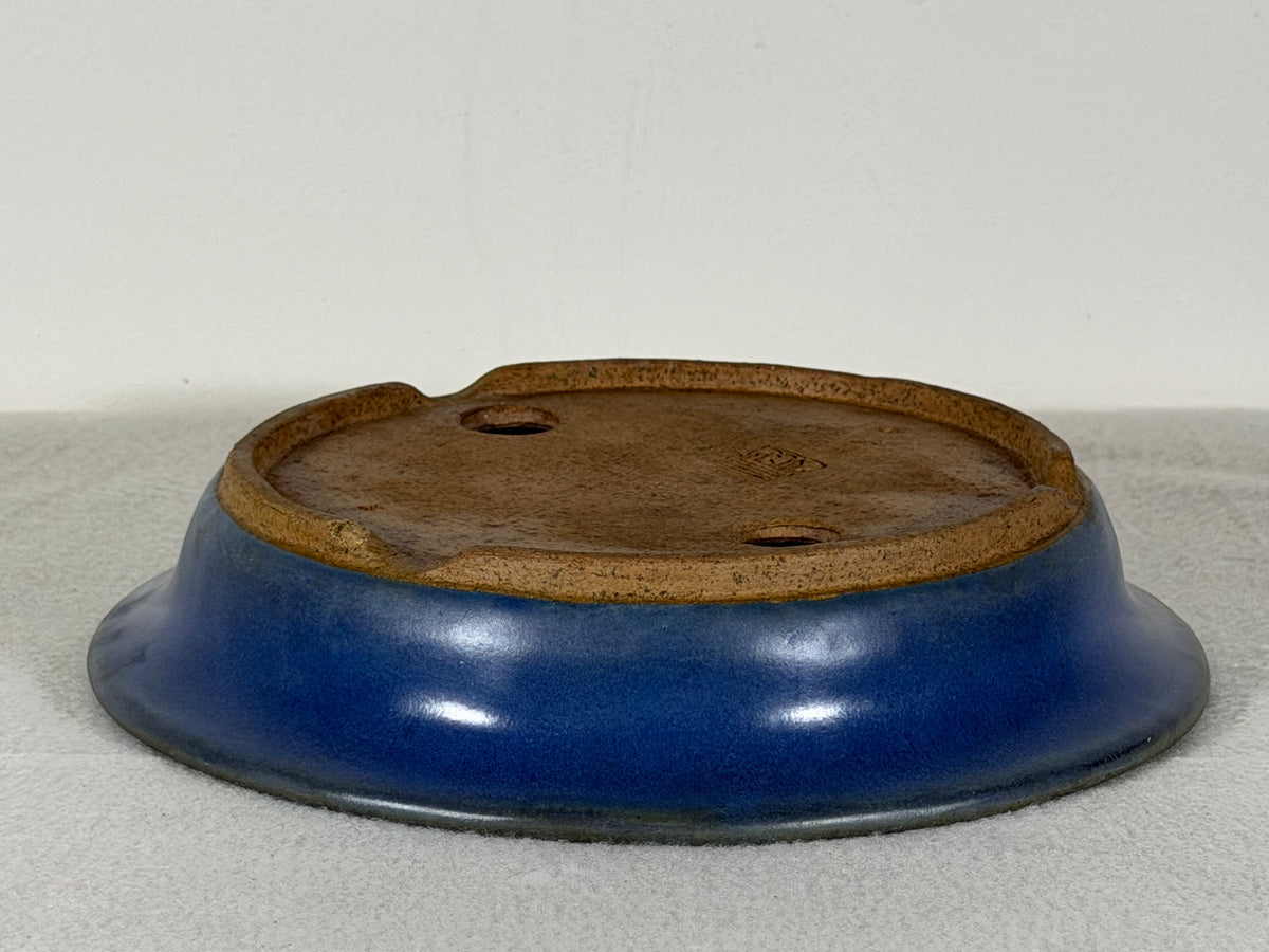 Preowned Japanese Tokoname Glazed Shallow Round Bonsai Pot Mazan Terahata - 8.25” By 1.75”