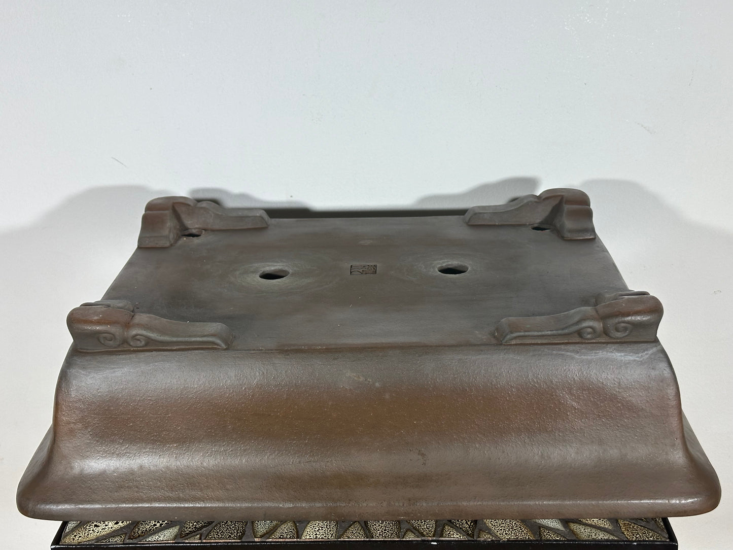 Preowned Japanese Tokoname Unglazed Rectangular Bonsai Pot Syukouzan - 19.5” By 15”