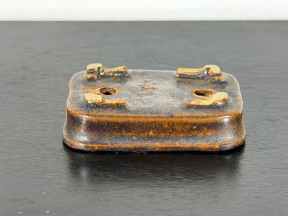 Preowned Vintage Japanese Tokoname Glazed Rectangular Shallow Bonsai Pot Mutou - 1.75” By 1.25”