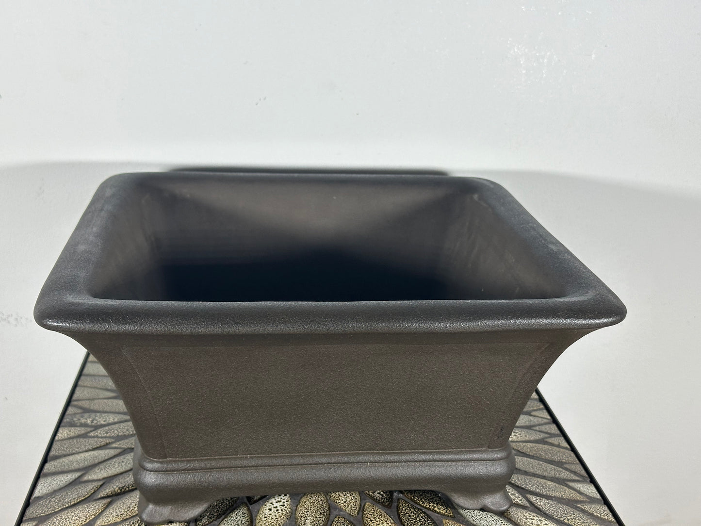 Preowned Japanese Tokoname Unglazed Square Semi Cascade Bonsai Pot Yamaaki - 14.25” By 6.75”
