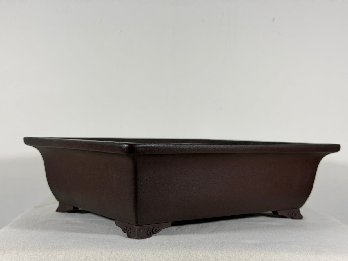 Preowned Japanese Tokoname Unglazed Rectangular Bonsai Pot Yamaaki - 13.5” By 11” By 4”