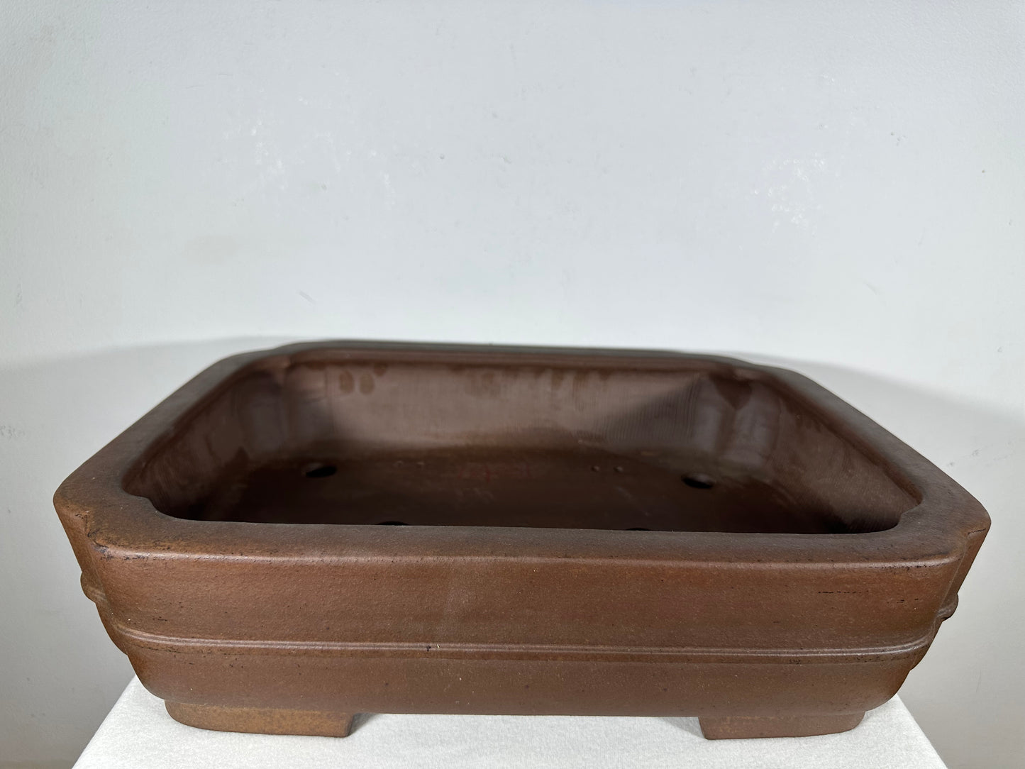 Preowned Japanese Tokoname Unglazed Rectangular Bonsai Pot Keizan - 18.5” By 14”