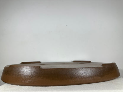 Preowned Japanese Tokoname Unglazed Oval Shallow Bonsai Pot Seizan - 20.5” By 14.5”