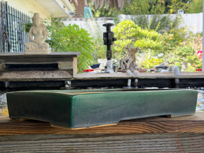 Preowned Japanese Tokoname Glazed Rectangular Bonsai Pot Syuhou Yoshimura - 22.75” By 15.75”