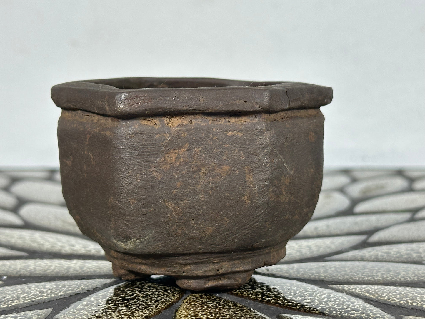 Preowned Japanese Tokoname Unglazed Hexagon Shape Bonsai Pot - 2.75” By 2.5”
