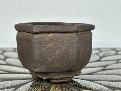 Preowned Japanese Tokoname Unglazed Hexagon Shape Bonsai Pot - 2.75” By 2.5”