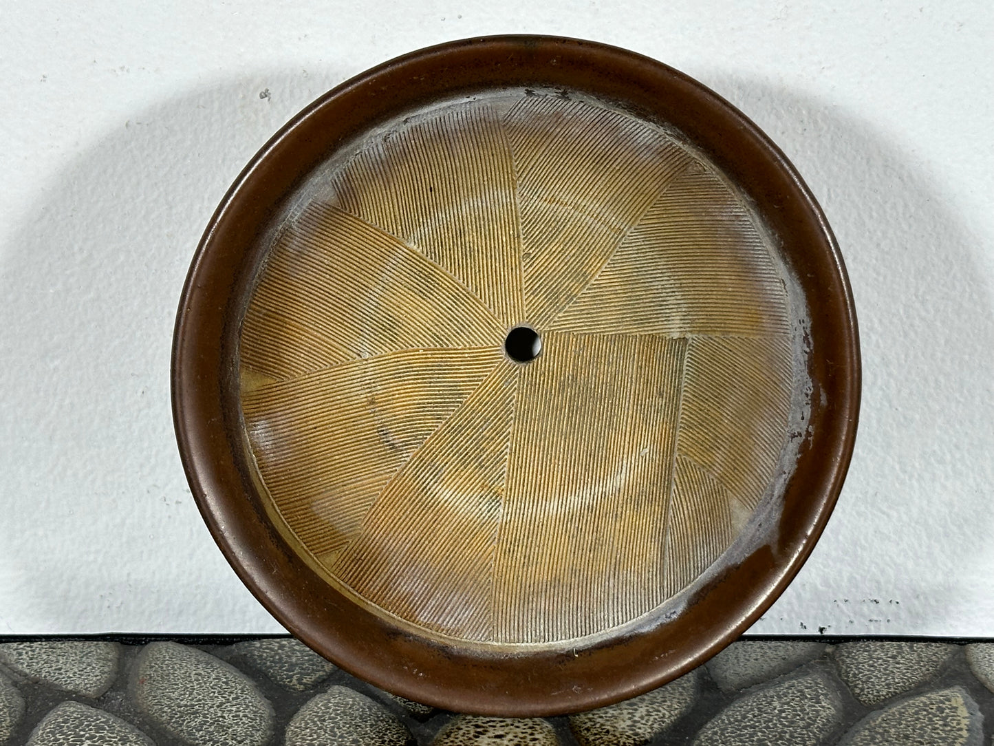 Preowned Japanese Tokoname Glazed Round Bonsai Pot - 4.75” By 2 1/8”