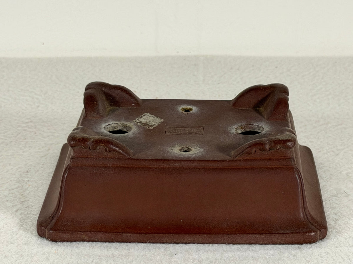 Preowned Japanese Tokoname Unglazed Rectangular Bonsai Pot Yamaaki - 5.25” x 4.25” x 1.75”