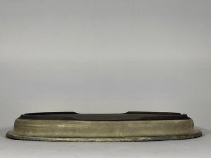 Preowned Japanese Tokoname Glazed Shallow Oval Bonsai Pot - 13.5” By 10”