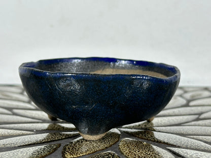 Preowned Japanese Tokoname Glazed Round Bonsai Pot with Stamps - 3.75” By 1.5”