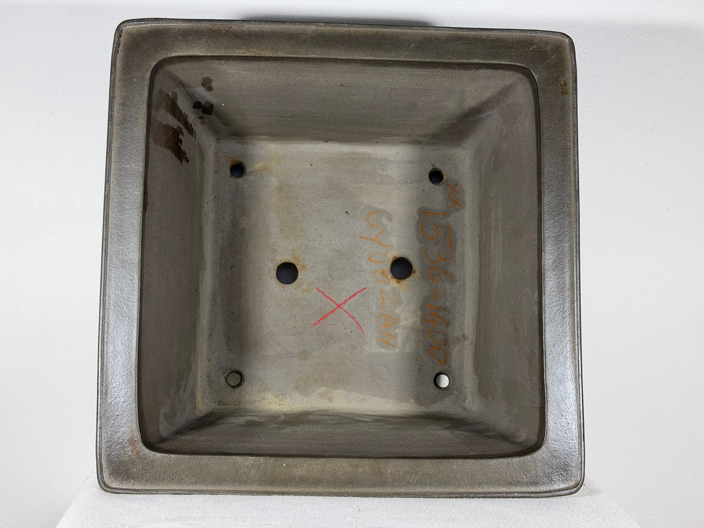 Preowned Japanese Tokoname Unglazed Square Bonsai Pot Gyouzan Nakano - 15.25” By 7.5”